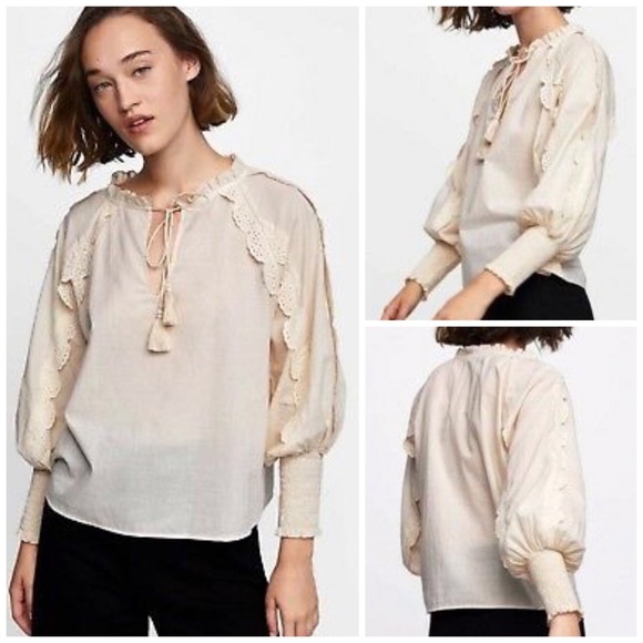 Zara Tops - 🌷• NWT Beige Tassel Boho Blouse •